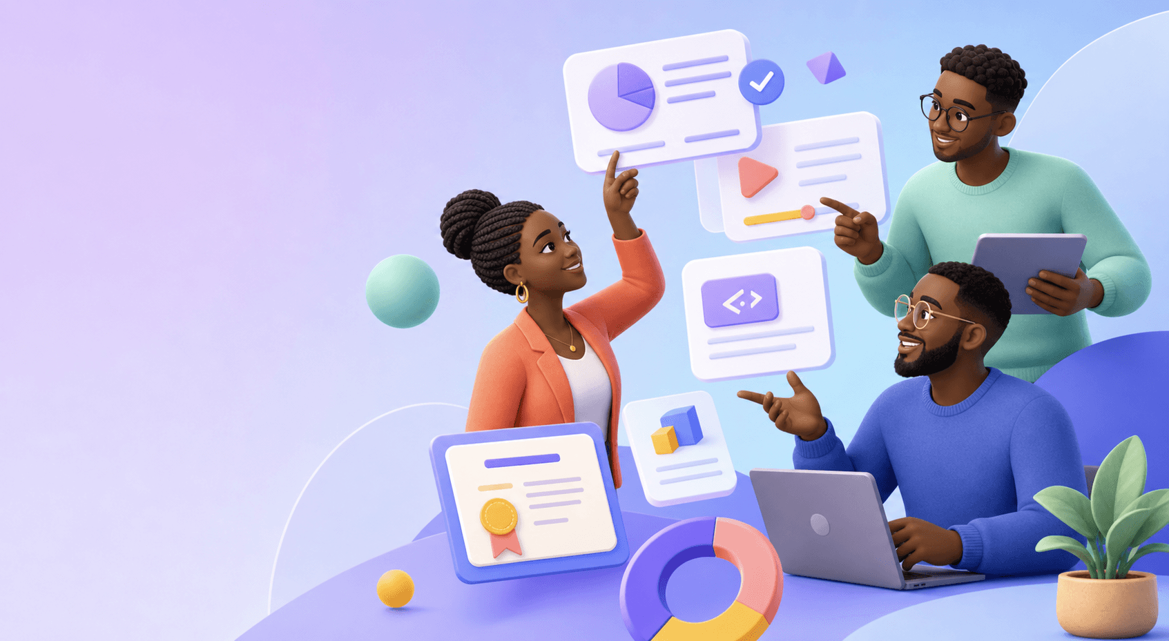 African professionals collaborating with learning tools